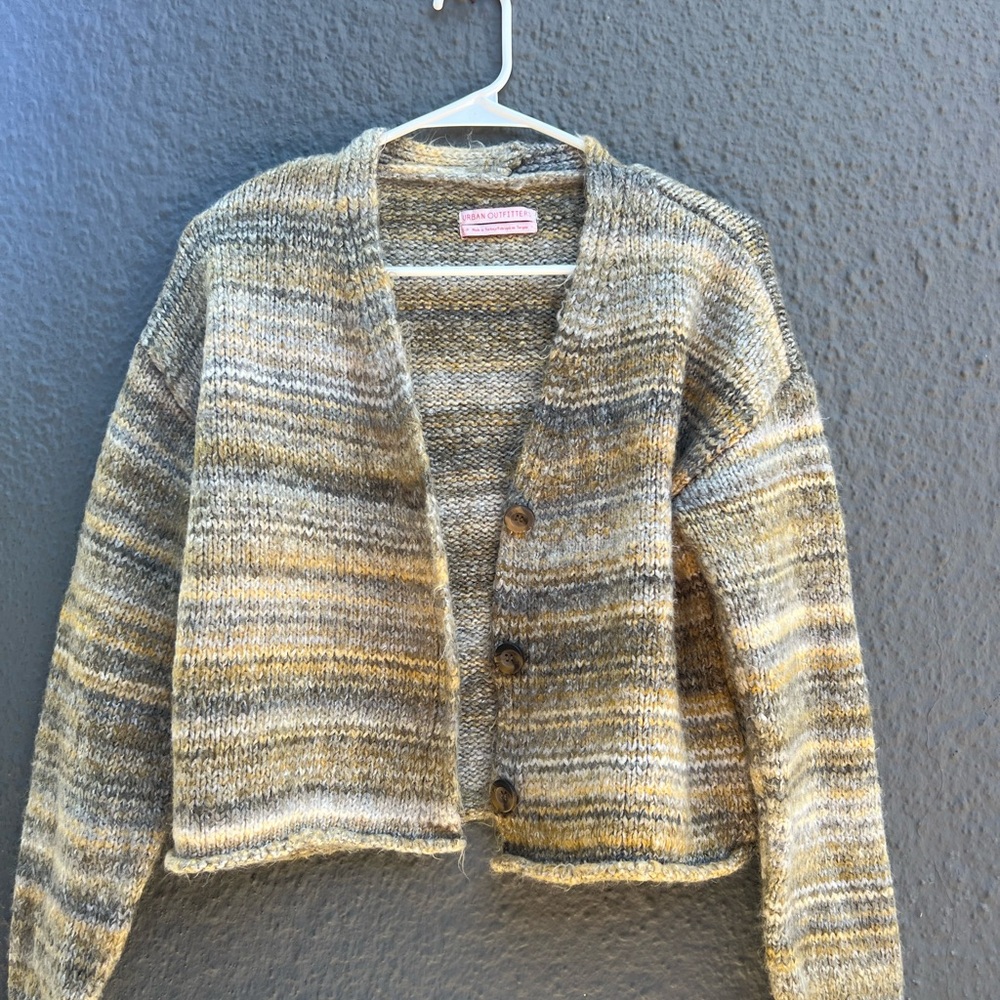 Striped Green, Tan, and Gray Women's Sweater